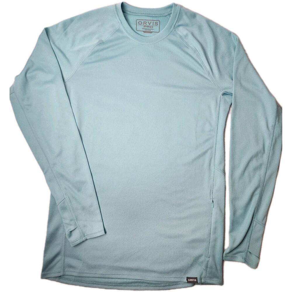 Orvis Pro Mens S Stretch Crewneck Long Sleeve Blue Lightweight Tee Shirt Active